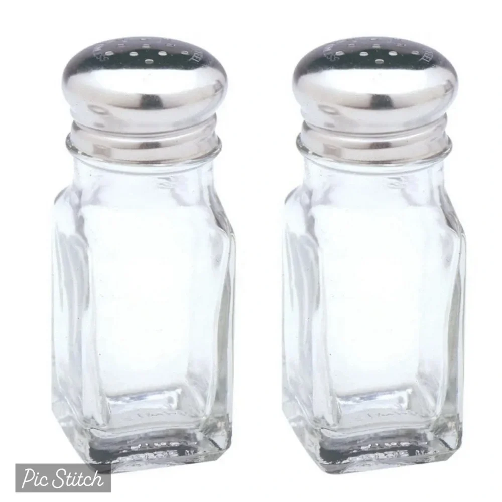 BN NOPRO 3oz CLASSIC RETRO GLASS SALT & PEPPER SHAKERS WITH STAINLESS ST…